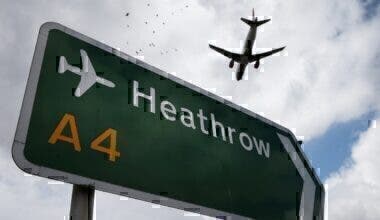 Heathrow airport sign with Airplane