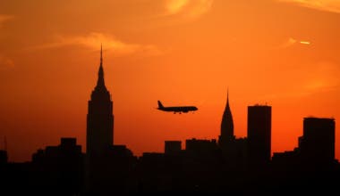 Sunset over Manhattan, New York.