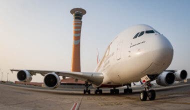 Emirates Airbus A380 at Jeddah's new terminal