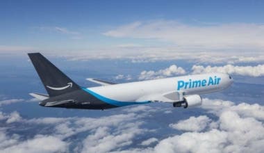 An Amazon Prime Air aircraft in flight
